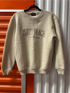 Vintage Miami Beach Florida Embroidered Crewneck - Tan/Sand Aesthetic Pullover